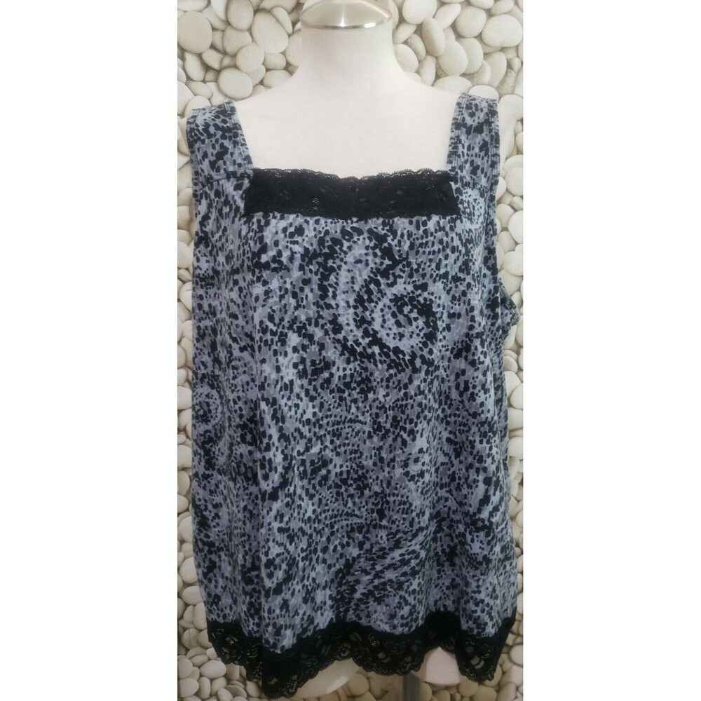 LIZ & ME Top Womens Size 2X Leopard Gray Black Lace Tank Top Sleeveless